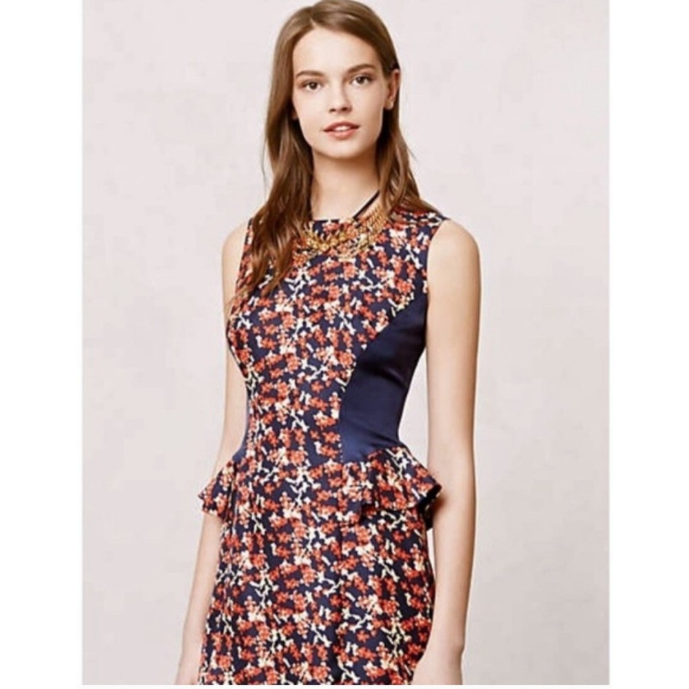 Anthropologie Kachel 100% silk Floral Peplum sun tank dress tunic size 12